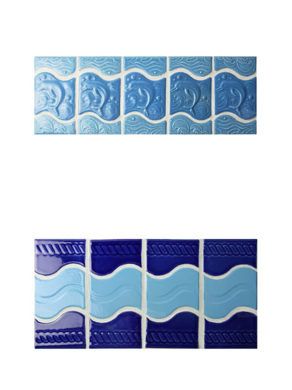 Water wave and dolphin pattern pool waterline tile