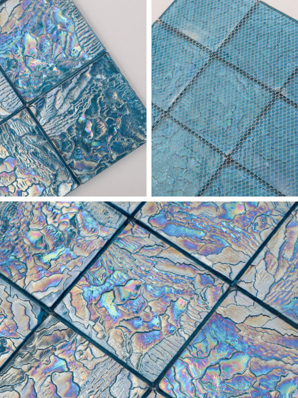 97x97mm Square Matte Crystal Glass Iridescent Aqua Blue GMOF1602