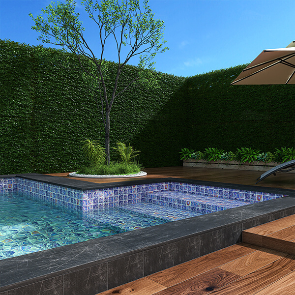 backyard pool use 4x4 iridescent glass mosaic tile