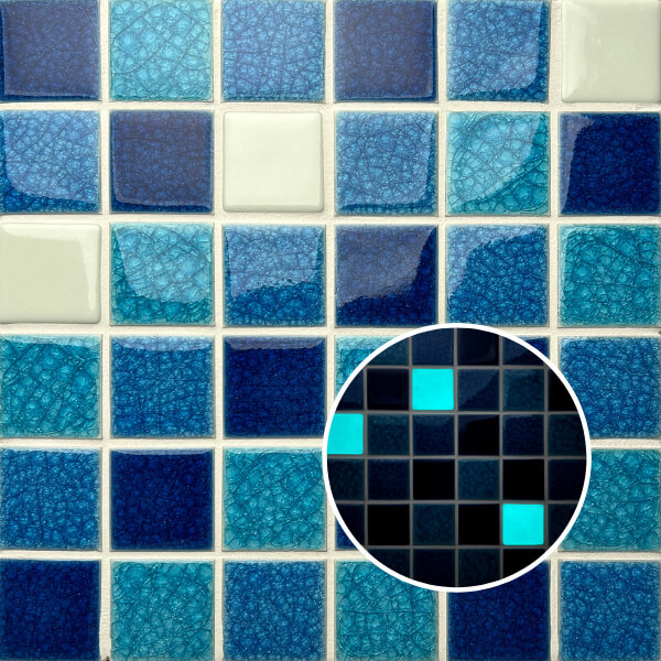 48x48mm Square Porcelain Glow in the Dark Blue Pool Tile