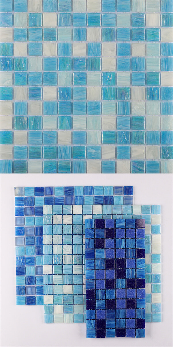 lake blue mixed white iridescent hot melt glass pool mosaic