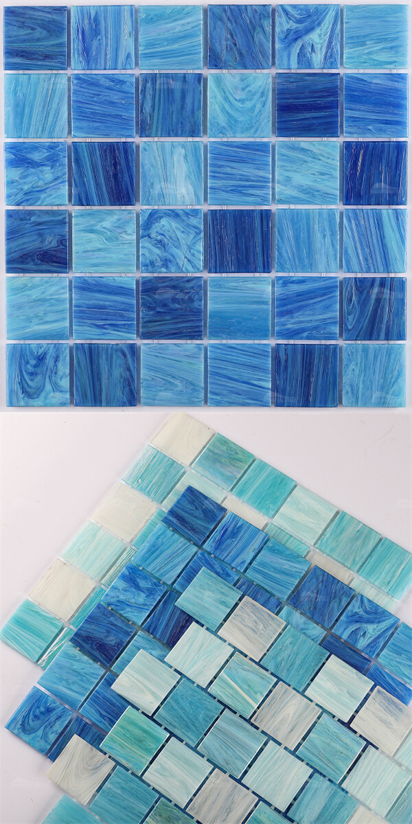 48x48mm blue iridescent hot melt glass mosaic