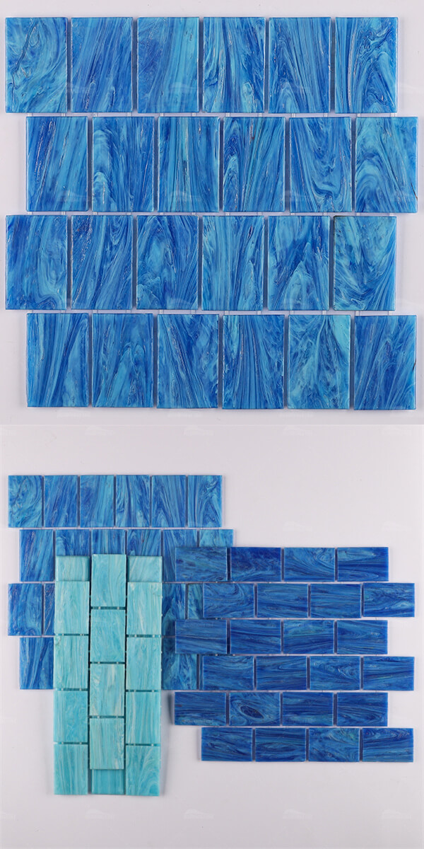 subway tile blue hot melt glass pool tile