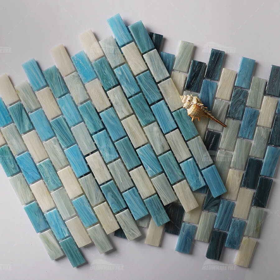 1x2 running bond subway iridescent hot melt glass pool tile wholesale