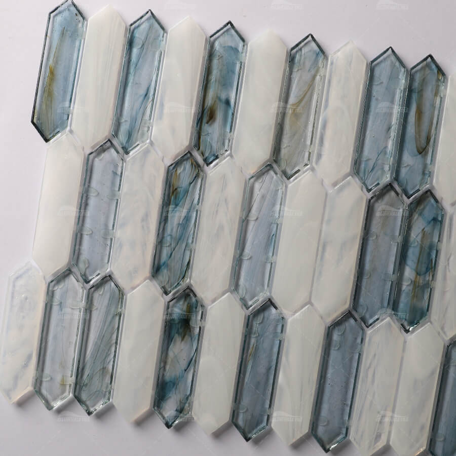 Amber Series - Picket shape iridescent hot melt glass pool tile