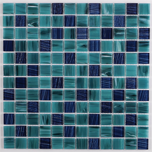 23x23mm Square Crystal Glass Aqua Green Mixed Blue GHOL1005