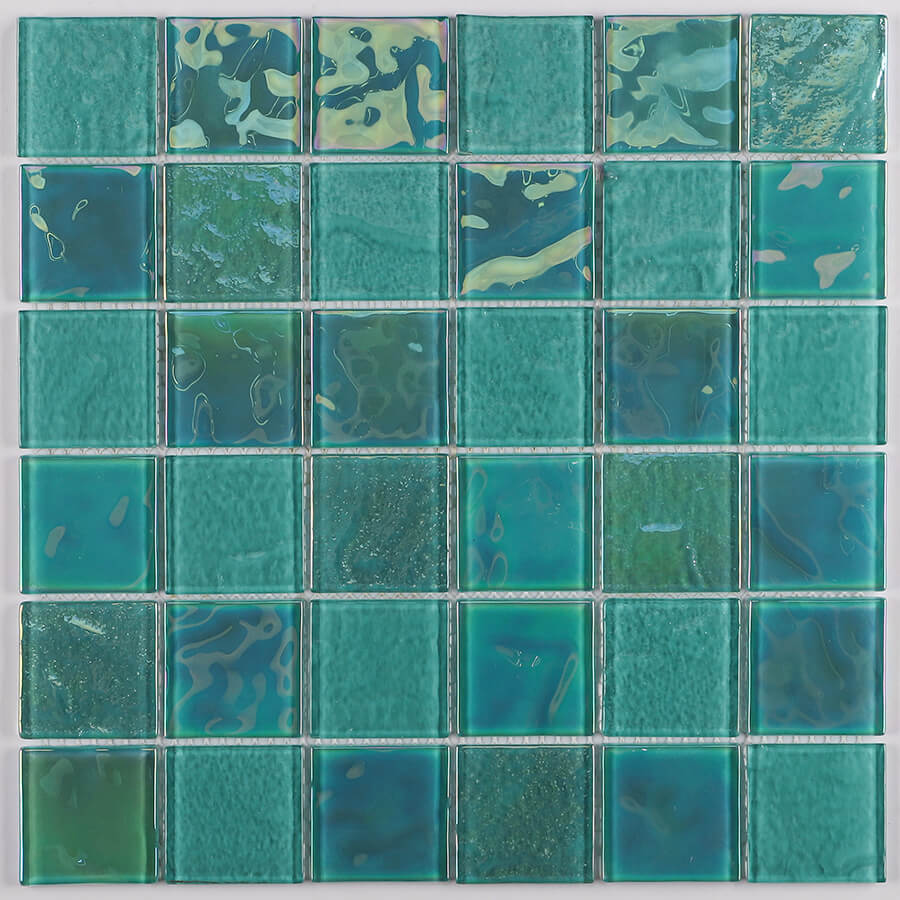 48x48mm Square Crystal Glass Iridescent Aqua Green GKOL1701