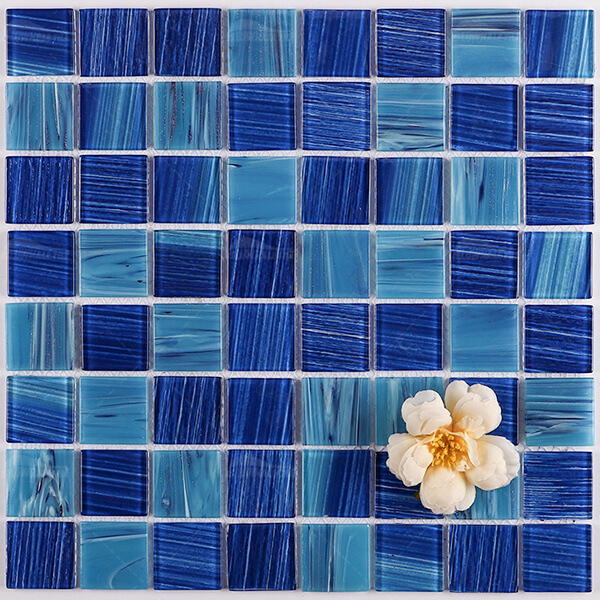 36x36mm Square Crystal Glass Mixed Cobalt Blue Pool Tile GZOL1602