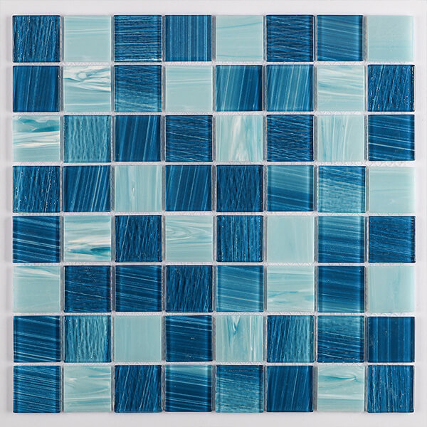 36x36mm Square Crystal Glass Mixed Blue Pool Tile GZOL1001