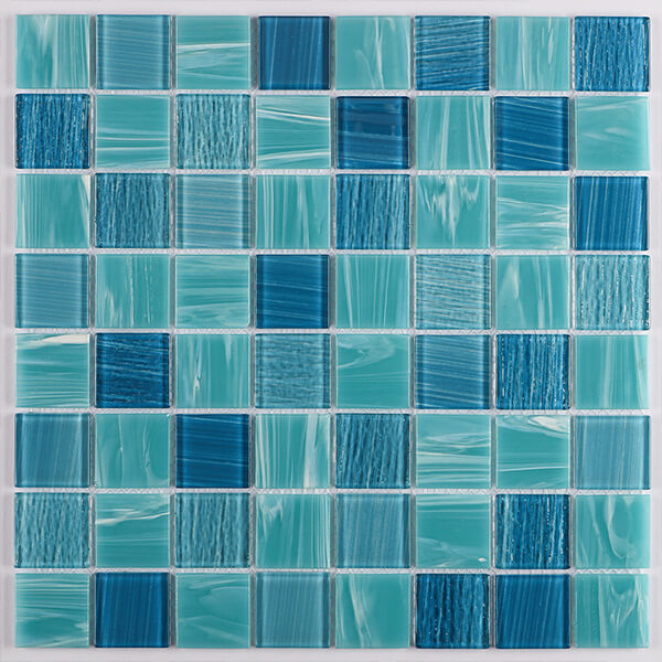 36x36mm Square Crystal Glass Mixed Blue Pool Tile GZOL1703