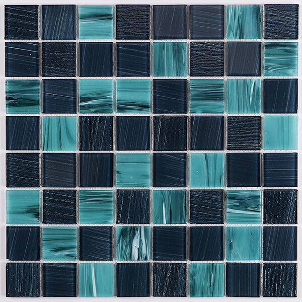 36x36mm Square Crystal Glass Aqua Green Mixed Dark Blue Pool Tile GZOL1704