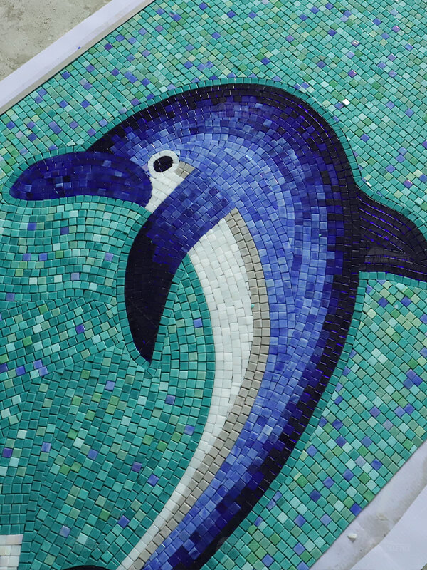 ocean dolphin pattern pool mosaic artwork