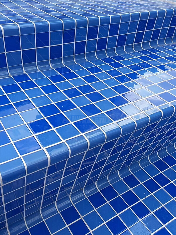 crystal glass pool tile as pool step tile