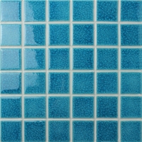 48x48mm Heavy Ice Crackle Surface Square Glossy Porcelain Blue BCK609-Mosaic tile, Ceramic mosaic, Crackle ceramic mosaic tile, Blue swimming pool tile