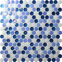 Diameter 19mm Penny Round Rainbow Iridescent Mixed Blue BGZ007-Mosaic tile, Glass mosaic, Iridescent glass mosaic tile, Pool tile mosaics wholesale