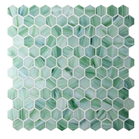 1 Inch Hexagon Matte Hot Melt Glass Jade Green BGZ025-Pool tiles, Pool mosaic, Glass mosaic, Hexagon mosaic tile