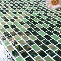 20x30mm Running Bond Matte Hot Melt Glass Mixed Green BGZ018-Mosaic tile, Glass mosaic, Green glass mosaic tile, Hot melt mosaic tiles from China