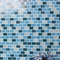 20x30mm Running Bond Matte Hot Melt Glass Mixed Blue BGZ012-Mosaic tile, Glass mosaic, Glass subway mosaic tile, Hot melt mosaic tile for sale