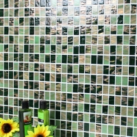 20x30mm Stack Bond Matte Hot Melt Glass Mixed Green BGZ019-Mosaic tile, Glass mosaic, Hot melt glass mosaic, Green pool tiles wholesale