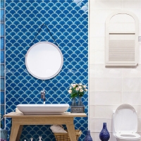 Forma de ventilador congelado Crackle BCZ714-B-azulejo de escala de peixe marroquino, azul azul parede de banheiro, piscina mosaico por atacado