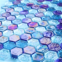 Azulejo de vidrio iridiscente GZOF1603-azulejos iridiscentes, azulejos iridiscentes del baño, baldosas hexagonales iridiscentes