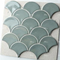 Fish Scale ZGA2302-grey fan tile, gray glossy fish scale mosaic, pool tile wholesale