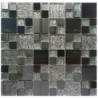 Mixed Size Square Metal Mix Laminated Glass GZOJ9912-glass mosaic，mosaic swimming pools and spas, pool mosaic suppliers