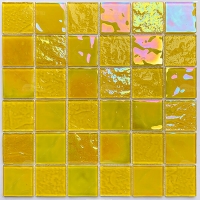 48x48mm Square Crystal Glass Iridescent Lemon Yellow GKOL1501-mosaic tile pool,glass tile pools,wholesale glass tile