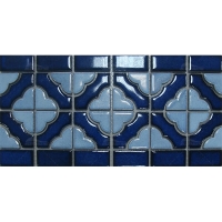 Flower Pattern Blue Ceramic Pool Waterline Tile BCZG011A-waterline pool tiles, waterline tiles for pool, pool waterline tile for sale