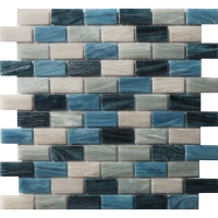 1x2 Running Bond Subway Iridescent Hot Melt Glass Mixed Blue GZOJ2002-glass pool tiles, glass waterline pool tile, tiles in pool