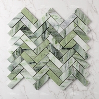 Herringbone Polished Natural Stone Marble Ming Green ZOJ5703-marble mosaic, green marble mosaic tile, herringbone marble mosaic tile