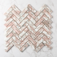 Herringbone Polished Natural Stone Marble Rose Norwegian Pink ZOJ5402-marble mosaic tile, waterjet marble mosaic, marble herringbone mosaic tile