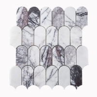Feather Polished Waterjet Marble Carrara White ZOJ5601-marble mosaic tile, waterjet stone mosaic, white carrara marble mosaic tile