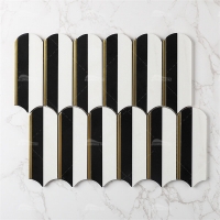 Feather Waterjet Marble White Black Mix Stainless Steel ZOJ5001-marble mosaic tile, waterjet mosaic tiles, marble mosaic tile sheets