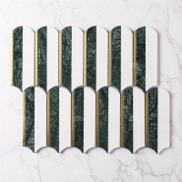 Feather Waterjet Marble White Dark Green Mix Stainless Steel ZOJ5002-marble mosaic tile, waterjet mosaic marble, mosaic marble tiles