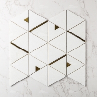 Triangle Waterjet Marble Thassos White Gold Brass ZOJ5201-marble mosaic tile, marble mosiacs, triangle marble mosaic tile