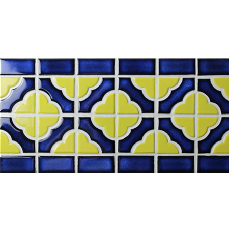 Borda Azul Amarelo Mix BCZB009,Azulejo de mosaico, Beira de mosaico cerâmico, Bordas de azulejo para backsplashes