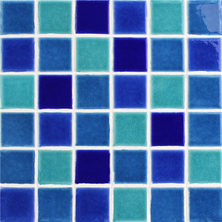 48x48mm Ice Crackle Surface Square Glossy Porcelain Mixed Color BCK010,Mosaic tile, Mosaic ceramic tile, Blue swimming pool tile, Crackle mosaic tile wholesale