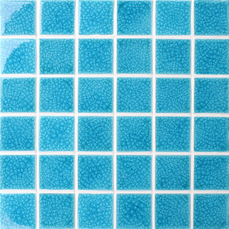 48x48mm Heavy Ice Crackle Surface Square Glossy Porcelain Blue BCK660,Pool mosaic, Ceramic mosaic, Ceramic mosaic tile China