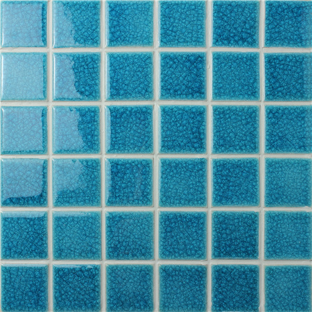 48x48mm Heavy Ice Crackle Surface Square Glossy Porcelain Blue BCK609,Mosaic tile, Ceramic mosaic, Crackle ceramic mosaic tile, Blue swimming pool tile