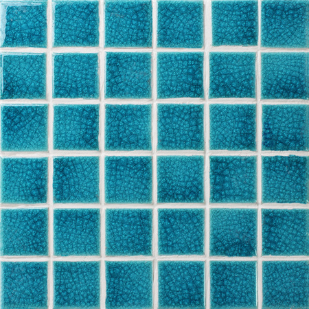 48x48mm Ice Crackle Surface Square Glossy Porcelain Blue BCK648,Pool Mosaic, Ceramic mosaic tile, Porcelain mosaic for swimming pool