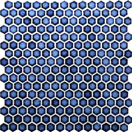 Diameter 19mm Hexagon Glossy Porcelain Dark Blue BCZ607,Mosaic tile, Pool tile, Blue hexagon pool tile