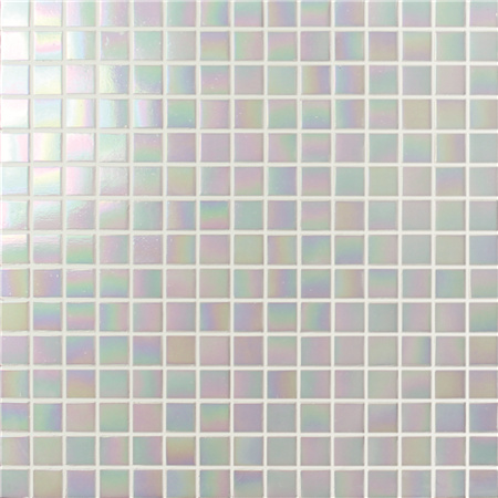 20x20mm Sauqre Hot Melt Glass Rainbow Iridescent White BGE901,Mosaic tile, Glass mosaic, White glass mosaic for bathroom, Pool glass mosaic tile