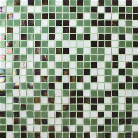 15x15mm Square Hot Melt Glass Iridescent Mixed Green BGC025,Pool tile, Swimming pool mosaic, Glass mosaic, Glass mosaic tile green