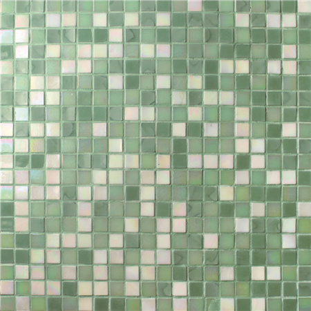 20x20mm Square Iridescent Hot Melt Glass Mixed Green BGC027,Pool tile, Pool mosaic, Glass mosaic, Hot melt glass mosaic tile 