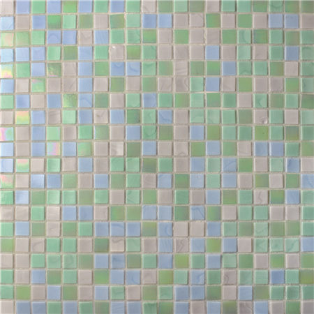 20x20mm Square Iridescent Hot Melt Glass Mixed Green BGC028,Pool tile, Swimming pool mosaic, Glass mosaic, Glass mosaic tile shower