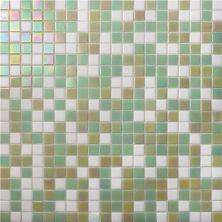 20x20mm Square Iridescent Hot Melt Glass Mixed Green BGC036,Pool tile, Pool mosaic, Glass mosaic, Green swimming pool mosaic tile