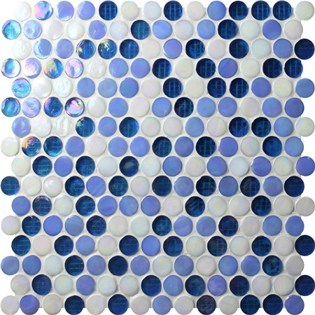 Arco iris redondo redondo azul iridiscente BGZ007,Mosaico de mosaico, Mosaico de vidrio, Mosaico de vidrio iridiscente, Mosaico de baldosas de piscina al por mayor