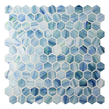 Hexagon Cloudy Blue BGZ022,Pool tiles, Pool Mosaics, Glass Mosaic, Hexagon glass mosaic 