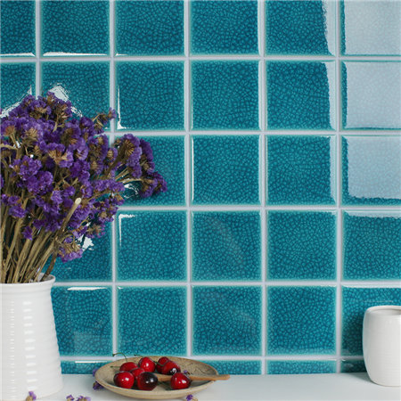 100x100mm Heavy Ice Crackle Surface Square Glossy Porcelain Blue BCQ607,Mosaic tile, pool tile company, mosaic pool tiles